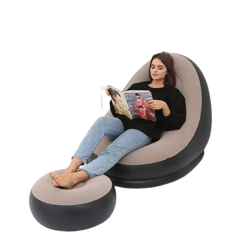 Luxury Inflatable Lounge Chair with Ottoman Modern Air Sofa Set for Living Room & Bedroom - With Air Compressor