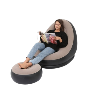 Luxury Inflatable Lounge Chair with Ottoman Modern Air Sofa Set for Living Room & Bedroom - With Air Compressor