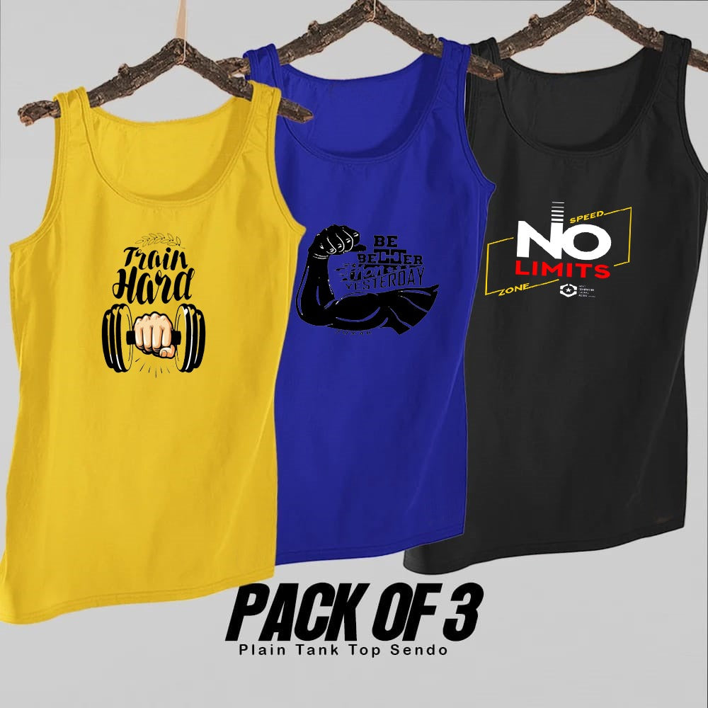 Pack of 3 Men's Gym Sando Tank Tops – Sleeveless Fitness & Workout Wear (Size Extra Large)