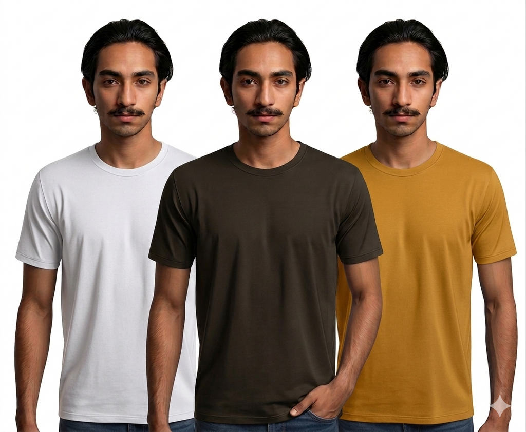 Pack of 3 Premium Half Sleeves Round Neck Plain Color T-Shirts for Men & Boys – Soft Comfortable Fabric